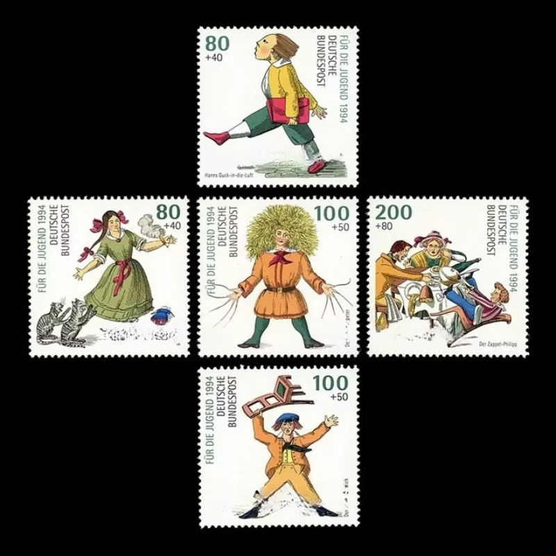 Lot de 5 timbres-poste allemands neufs de 1994, contes de fées d'Heinrich Hoffmann, MNH