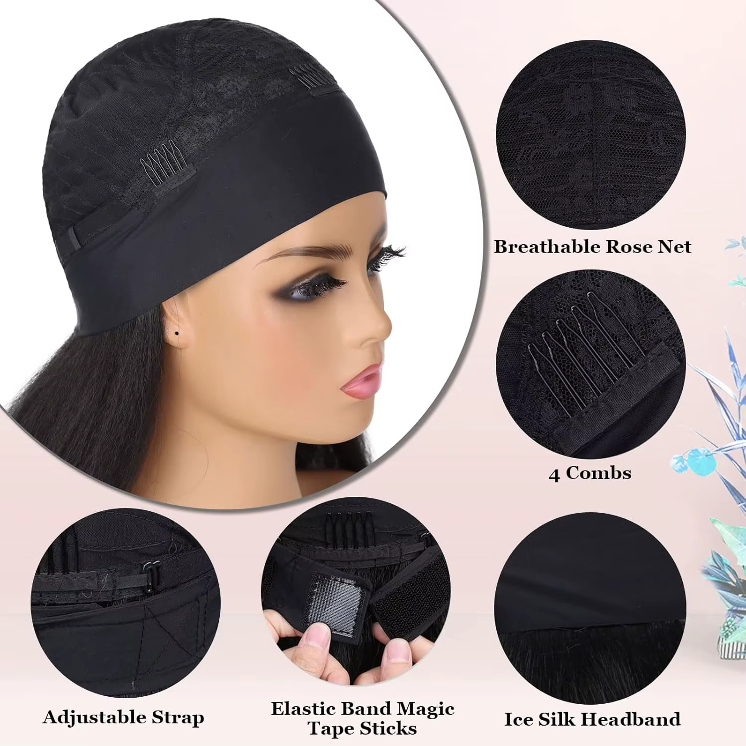 Perruques de cheveux longs et crépus lisses pour femmes noires, perruque bandeau synthétique, demi-p