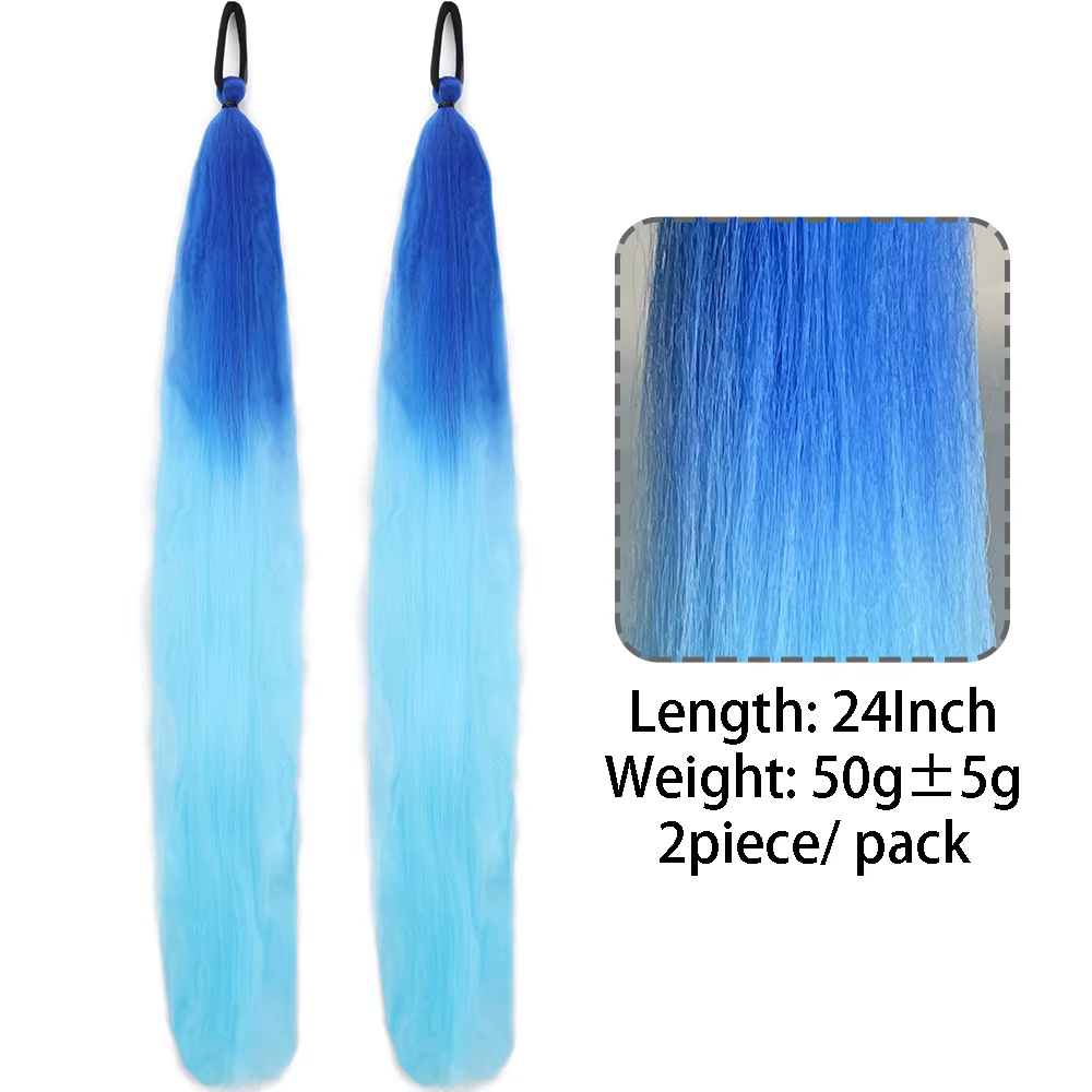 Queue de cheval droite synthétique avec cheveux élastiques, tressage coloré, extensions de cheveux,