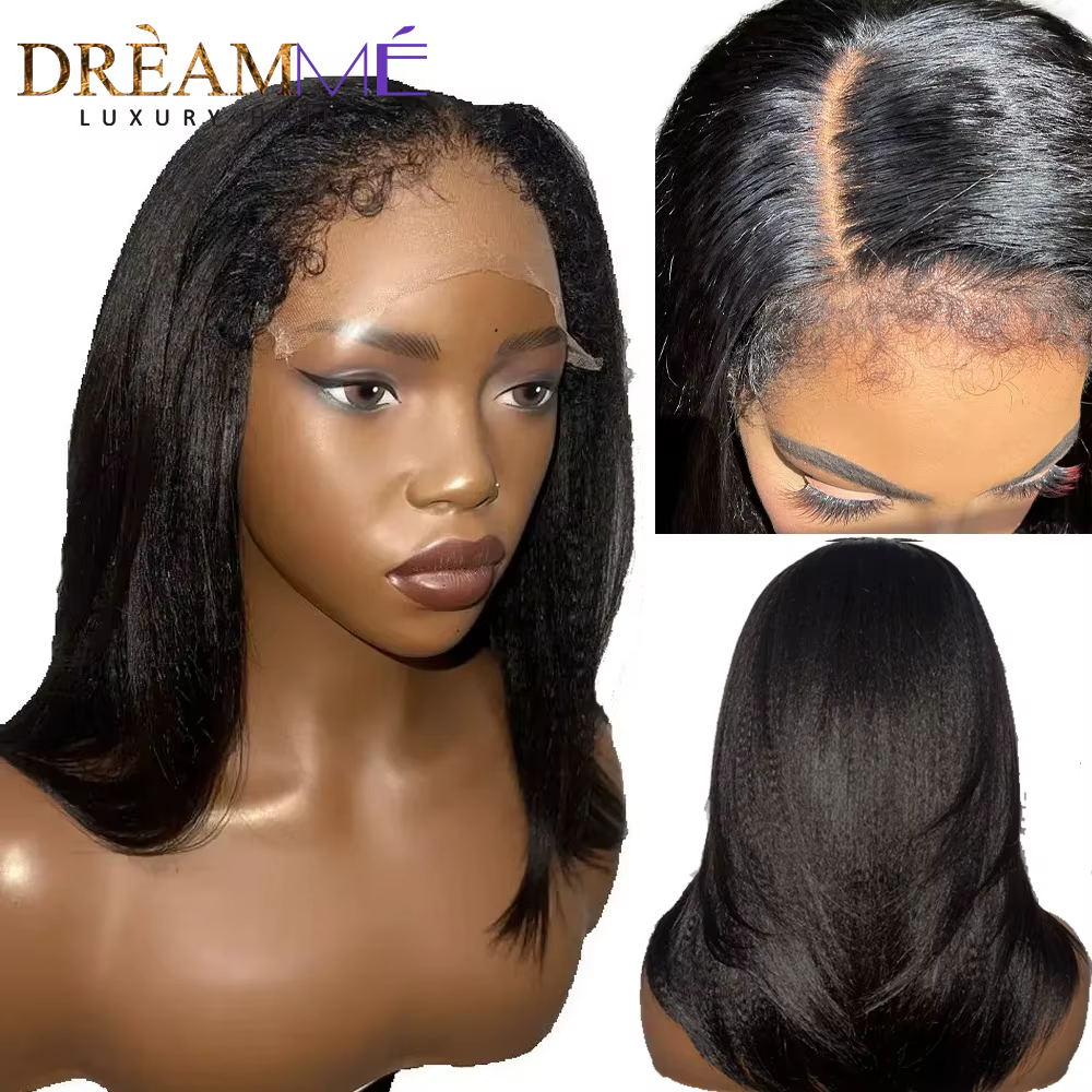 Perruques Yaki légères sans colle cheveux humains Wear And Go 7x5 perruques de fermeture de dentelle