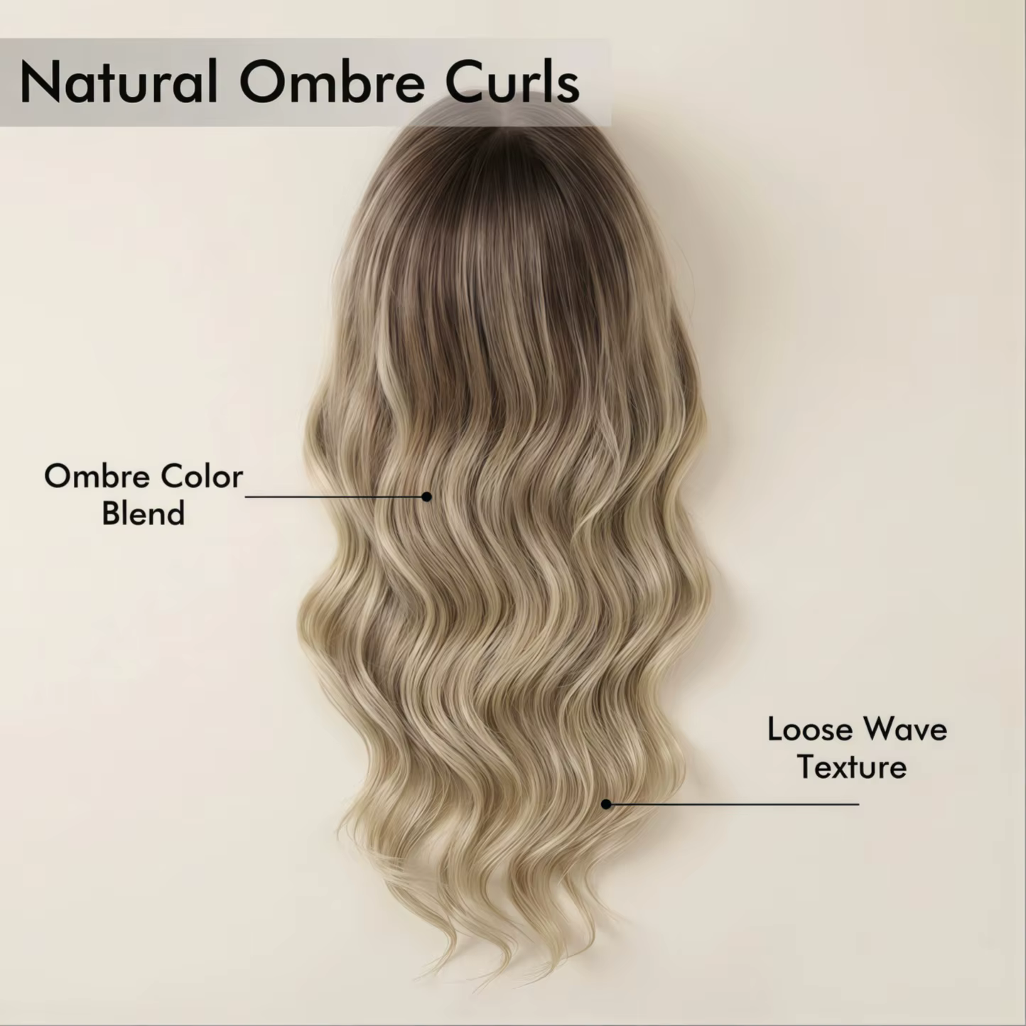 Perruque synthétique élégante pour femmes, effet vague, aspect et toucher naturels, multiples option