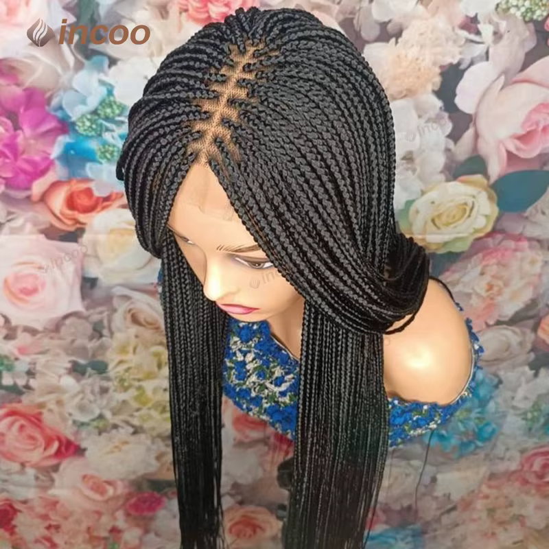 Perruques tressées synthétiques pour femmes noires perruque pleine dentelle tresse africaine sans no