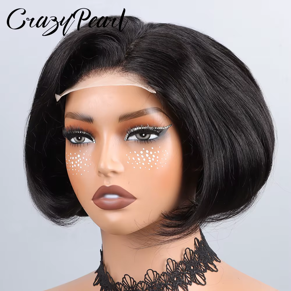 Perruque BOB 4x4 Closure Cheveux Humains Lisses Courts Noir Naturel Cheveux Brésiliens Remy Pré-Pluc