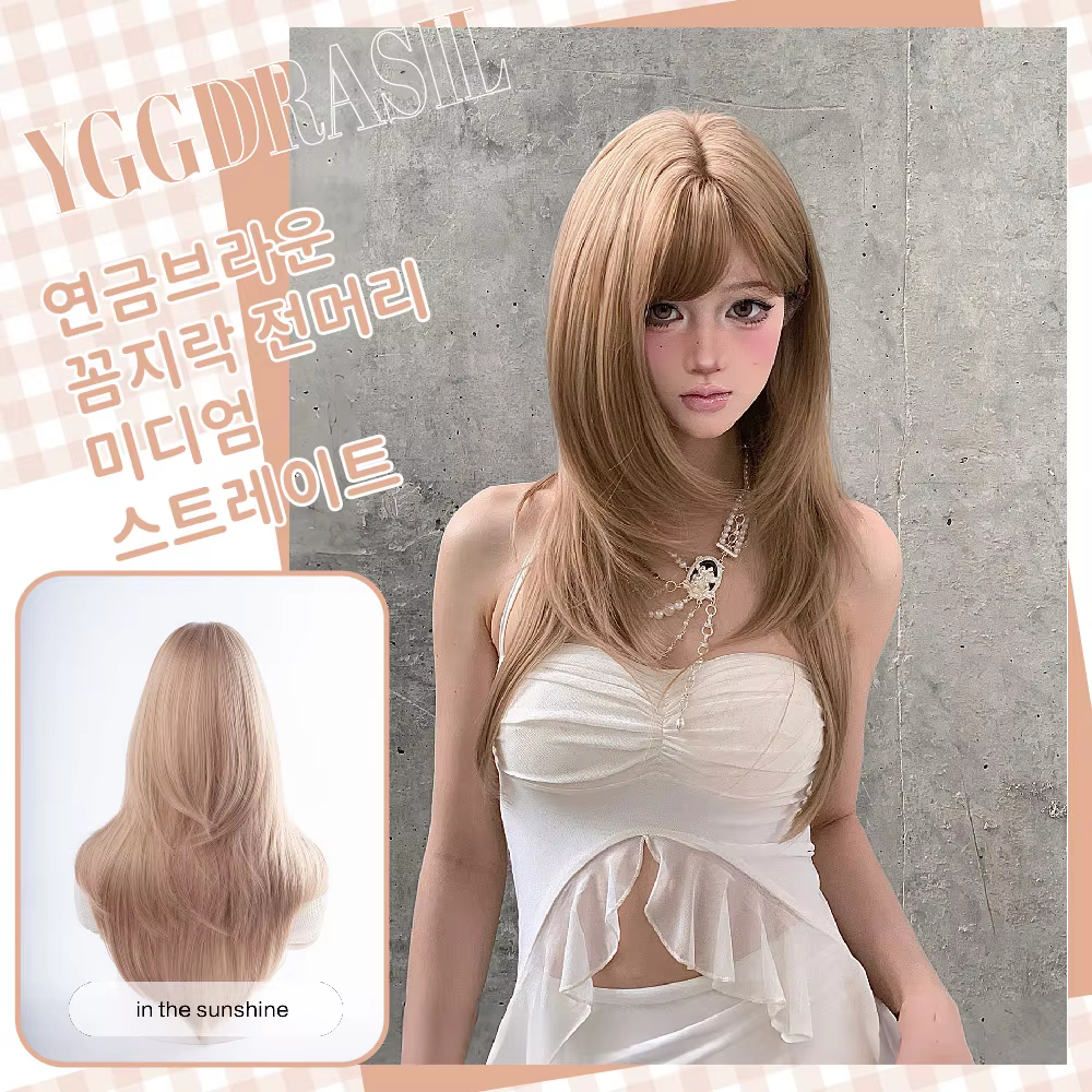 Perruques synthétiques blond miel de style moderne de 26 pouces avec frange, cheveux longs et lisses
