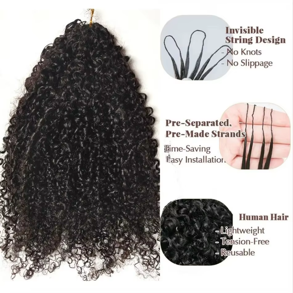 Cheveux humains bouclés crépus pré-bouclés pour tresses au crochet, pour femmes, cheveux bouclés bir