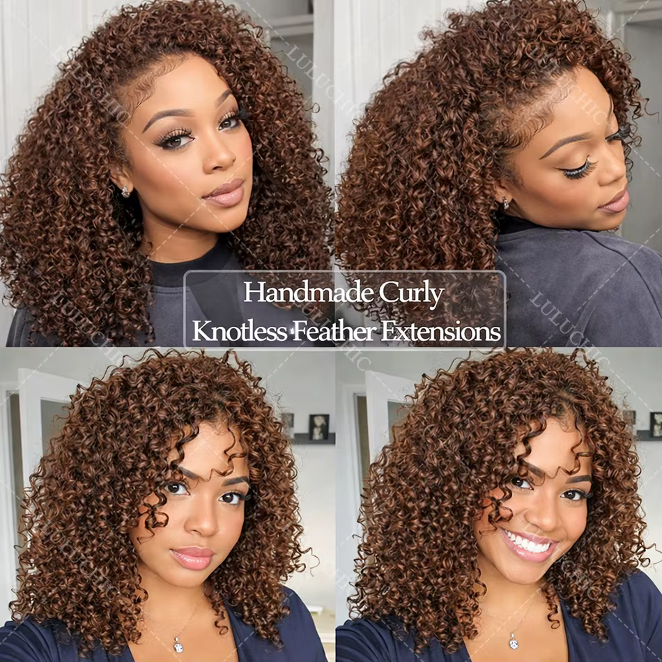 Cheveux humains bouclés crépus bruns pour crochet, invisibles, sans nœuds, pré-séparés, petites spir