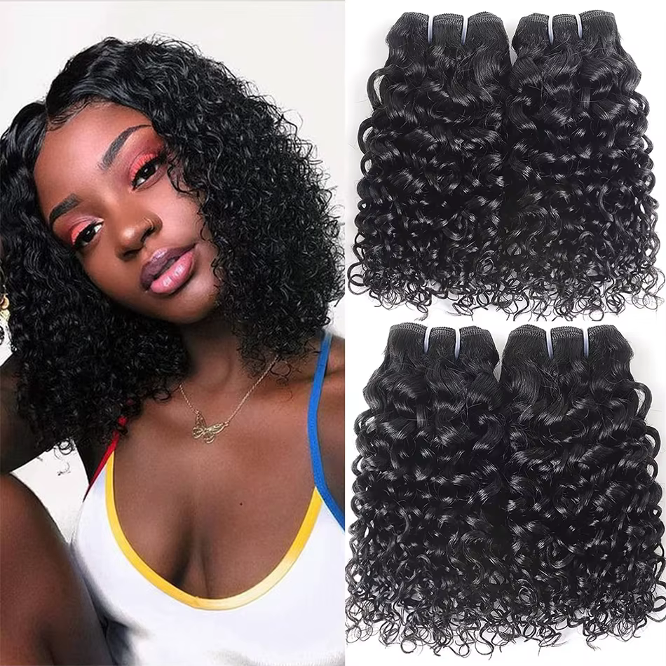 Mèches Naturelles Remy Courtes Crépues et Bouclées avec Closure, Extensions de Trame de Cheveux Non 