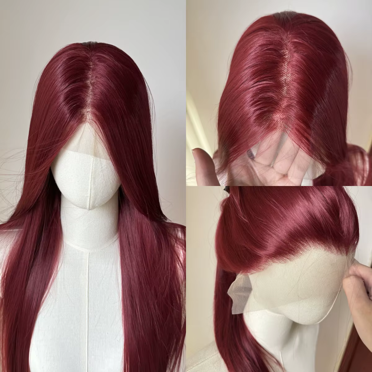 Perruque Lace Front Wig synthétique rouge vin pour femmes, 26 pouces, longue et lisse, 13x4, perruqu