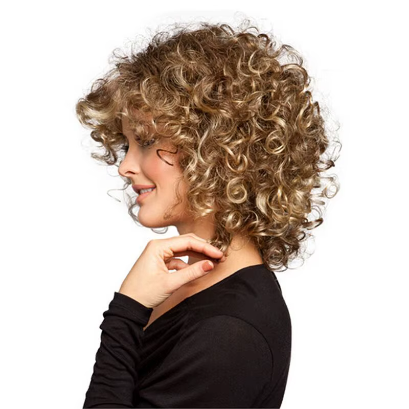 Perruques blondes courtes bouclées pour femmes, perruque ondulée blonde décolorée avec cheveux synth
