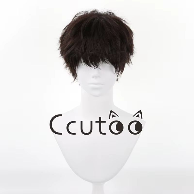 Perruque de Cosplay pour hommes, cheveux synthétiques courts marron foncé résistants à la chaleur av
