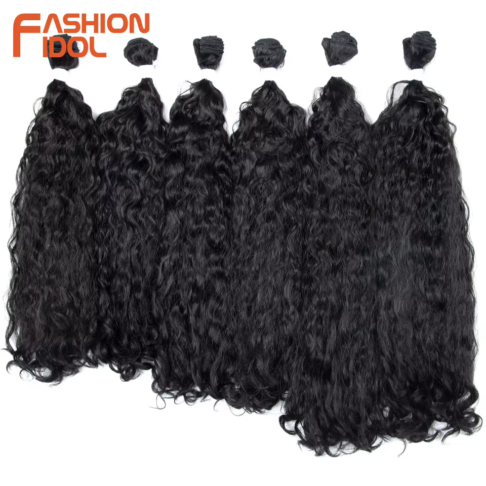 FASHION IDOL Extensions de cheveux synthétiques bouclés résistantes à la chaleur, 6 paquets de 16-20