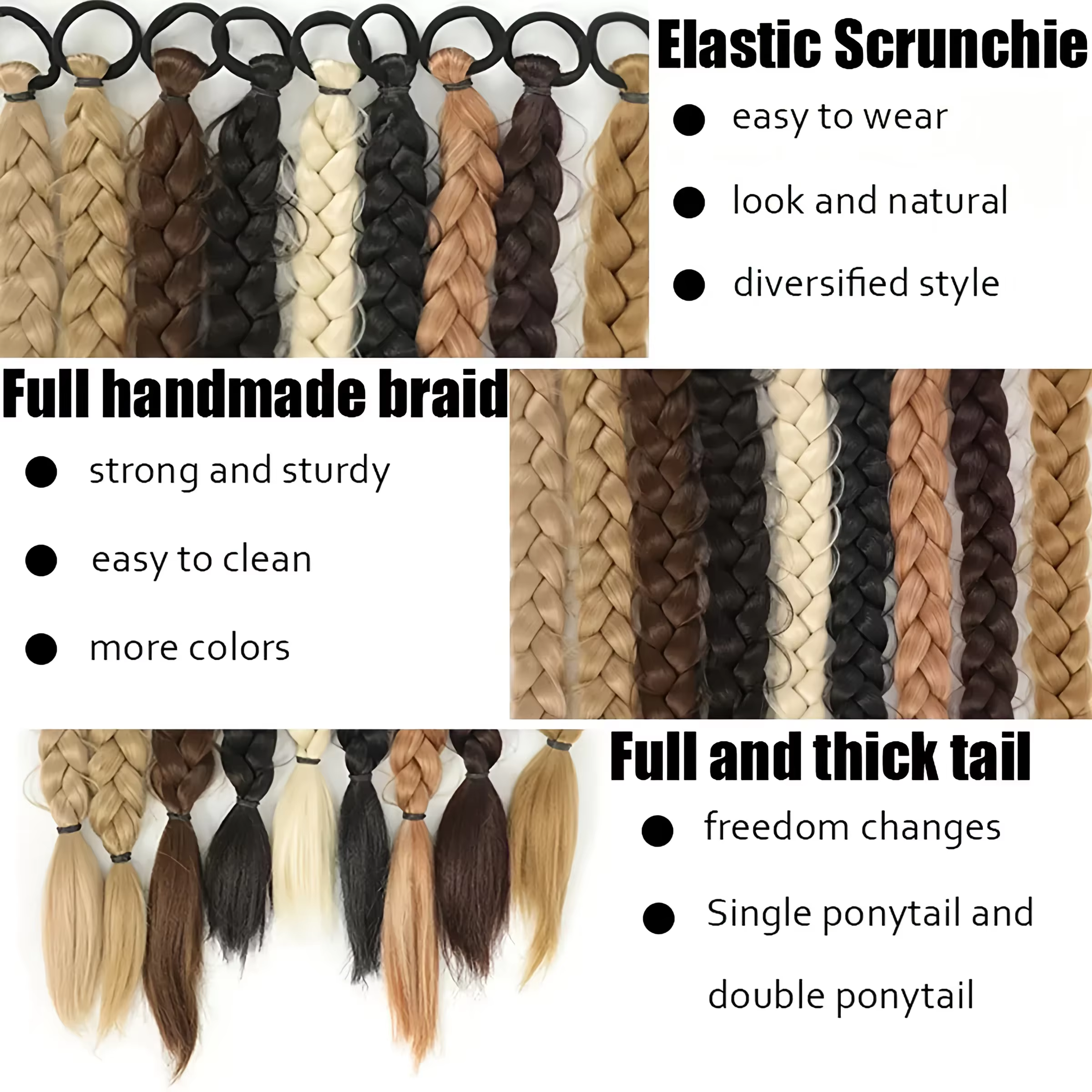 Extensions capillaires synthétiques tressées longues de 24 pouces pour femmes, avec bande élastique,