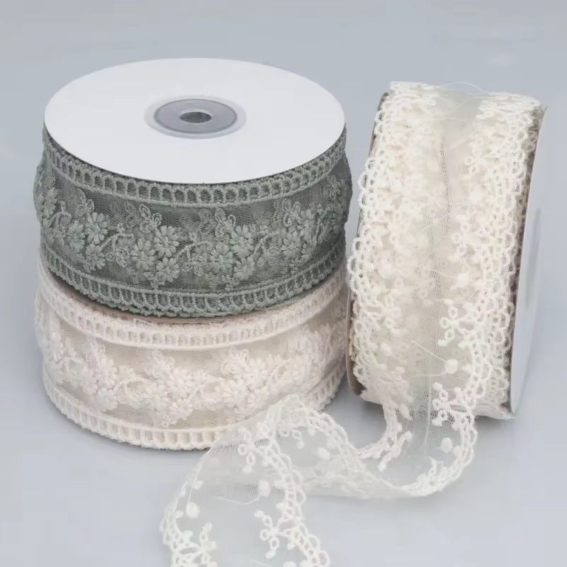 Ruban en dentelle Jacquard brodé creux, accessoires pour cheveux avec nœud, emballage de fleurs, cha
