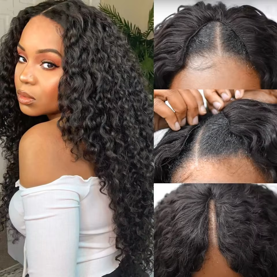 Perruque en V en cheveux humains bouclés crépus, sans colle, pour femmes, sans besoin de laisser de