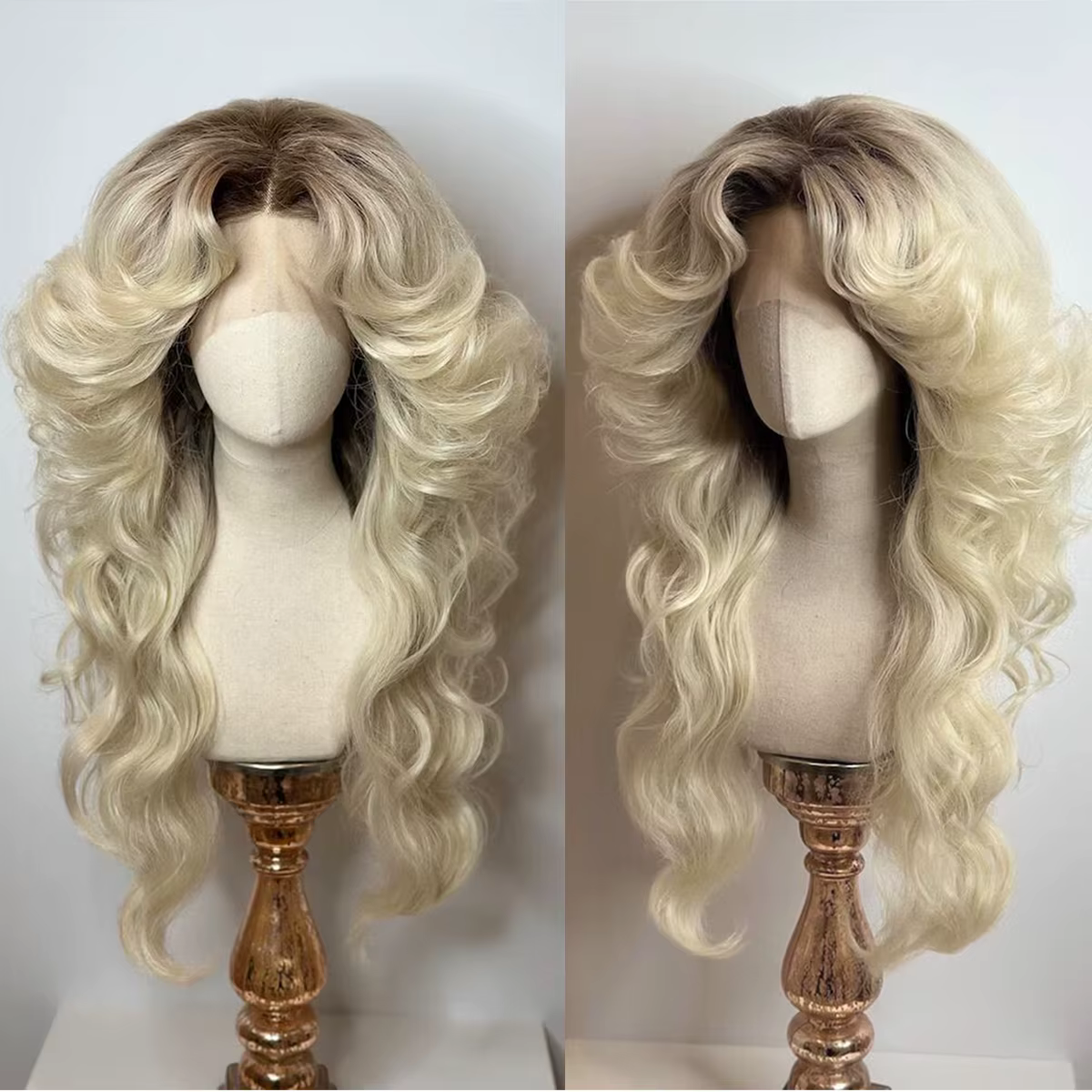 Femmes 70s HD dentelle fermeture 5*5 perruque ombre Blonde grande vague de corps Disco chanteur perr