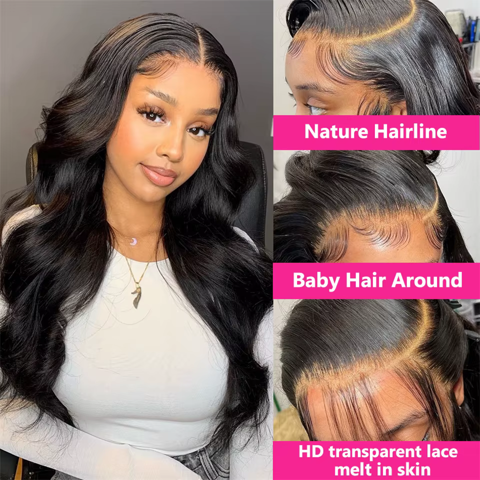 Perruque Lace Front Wig Body Wave brésilienne naturelle, cheveux humains, 13x4 13x6, 30 32 34 36 38