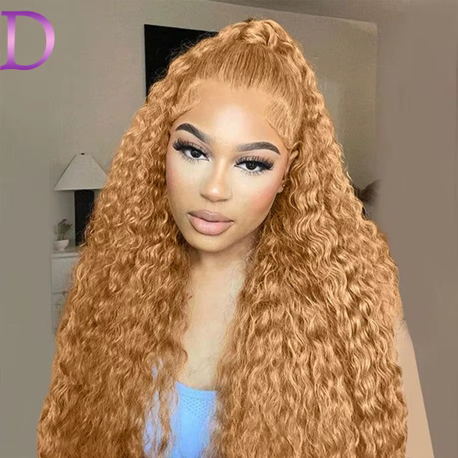 Dialola Perruque Cheveux Humains Bouclés Deep Wave Blonde Miel Couleur 27 Dentelle Frontale 13x4 13x