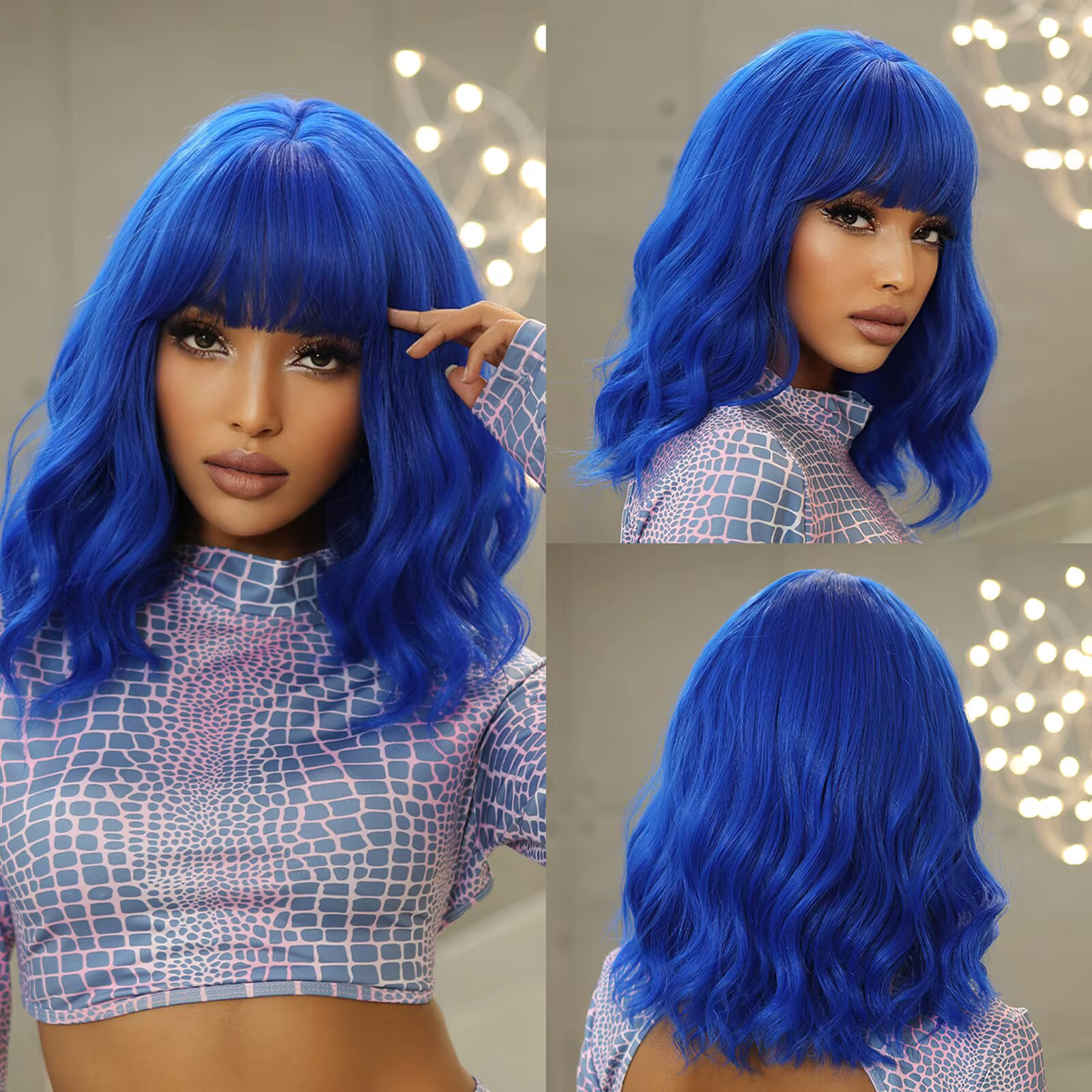 Perruque Bob Synthétique Naturelle Courte Ondulée avec Frange pour Femme, Marron Foncé, Utilisation