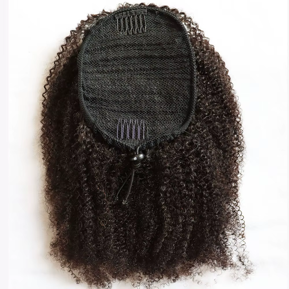 Extensions de cheveux humains dessiner des queues de cheval Jerry Afro crépus bouclés vierge pince d