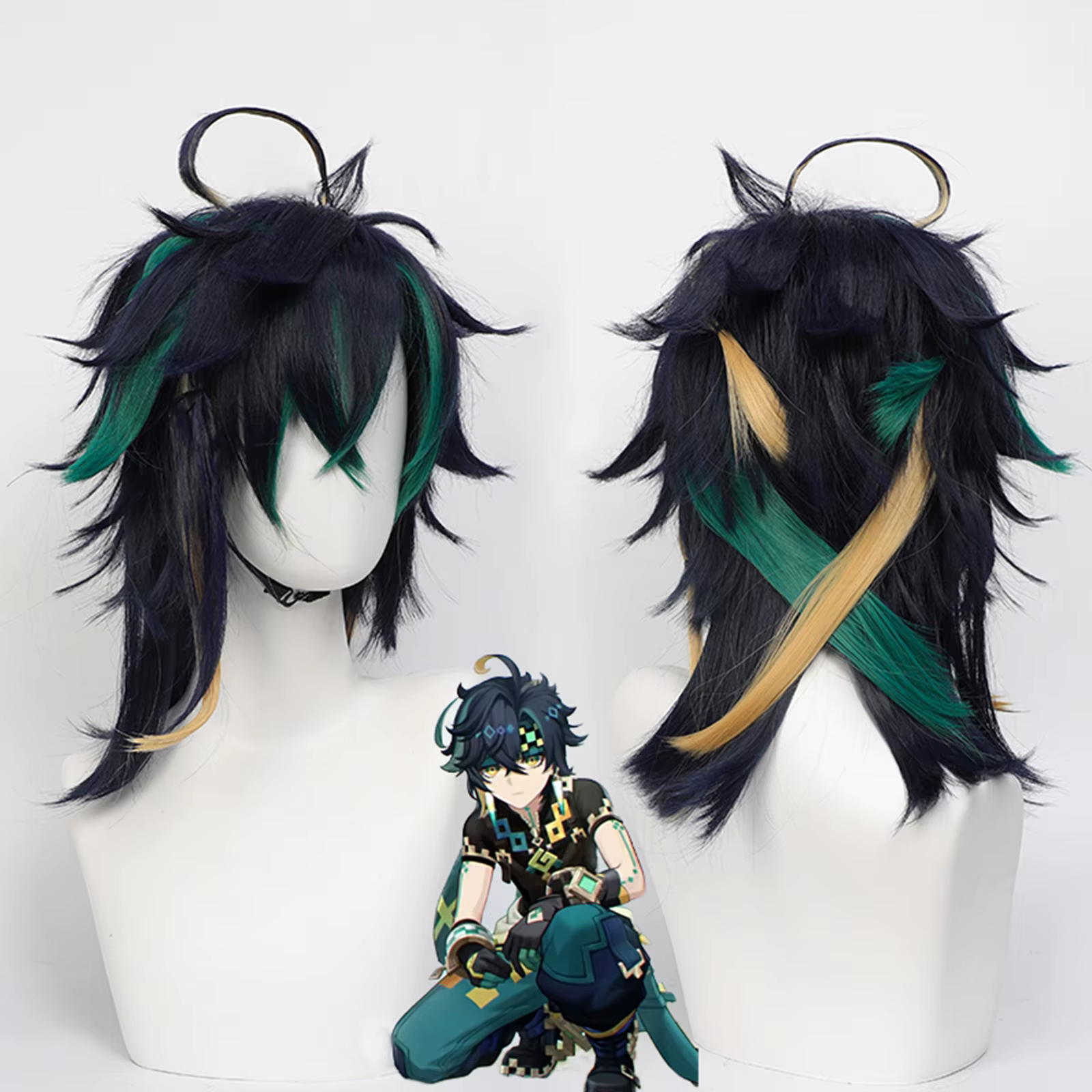 Perruque Anime Kinich, perruques de cosplay Genshin, perruques synthétiques avec frange pour le jeu