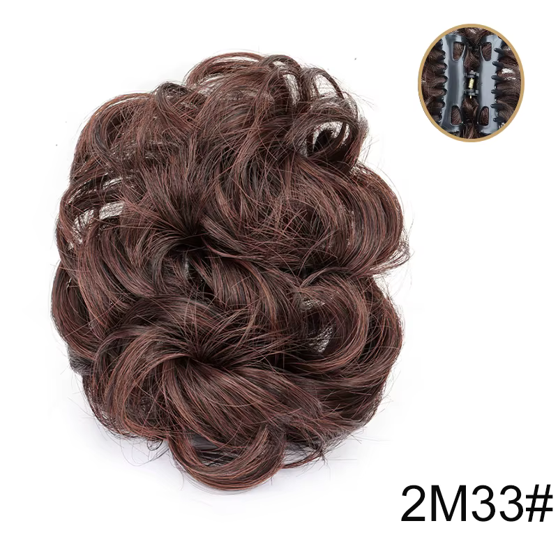 Chignon synthétique en désordre pour femmes, Extension capillaire courte, bouclée, ondulée, noire, B