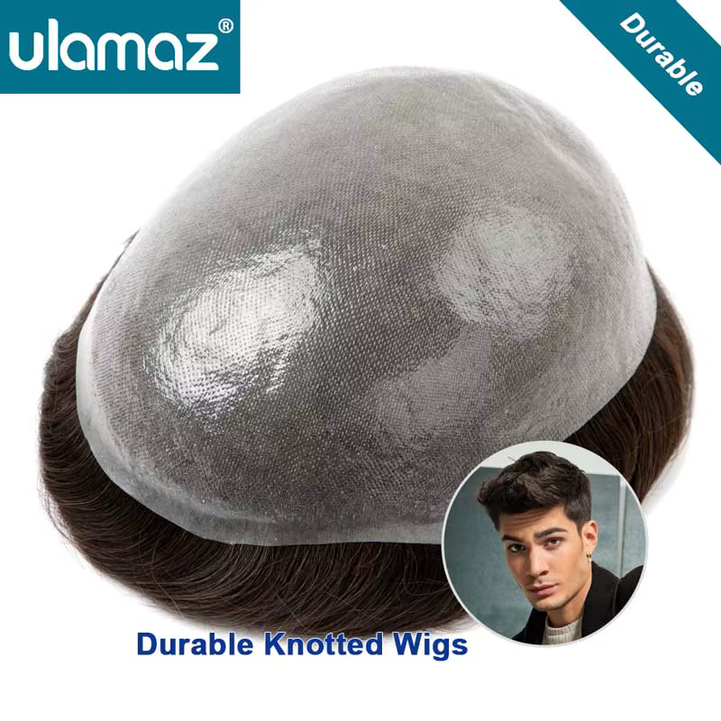 Prothèse de cheveux humains pour hommes toupet de peau entièrement noué homme perruque la plus durab