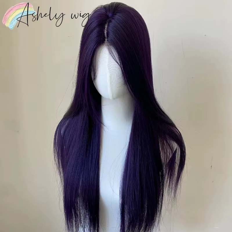 Perruque Lace Front Wig synthétique violette foncée 13x4, perruque longue et lisse pour femmes, usag