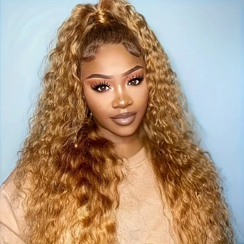27 # Perruque Cheveux Humains Bouclés Blond Miel 13x6 HD Transparente avec Dentelle Frontale Pré-P