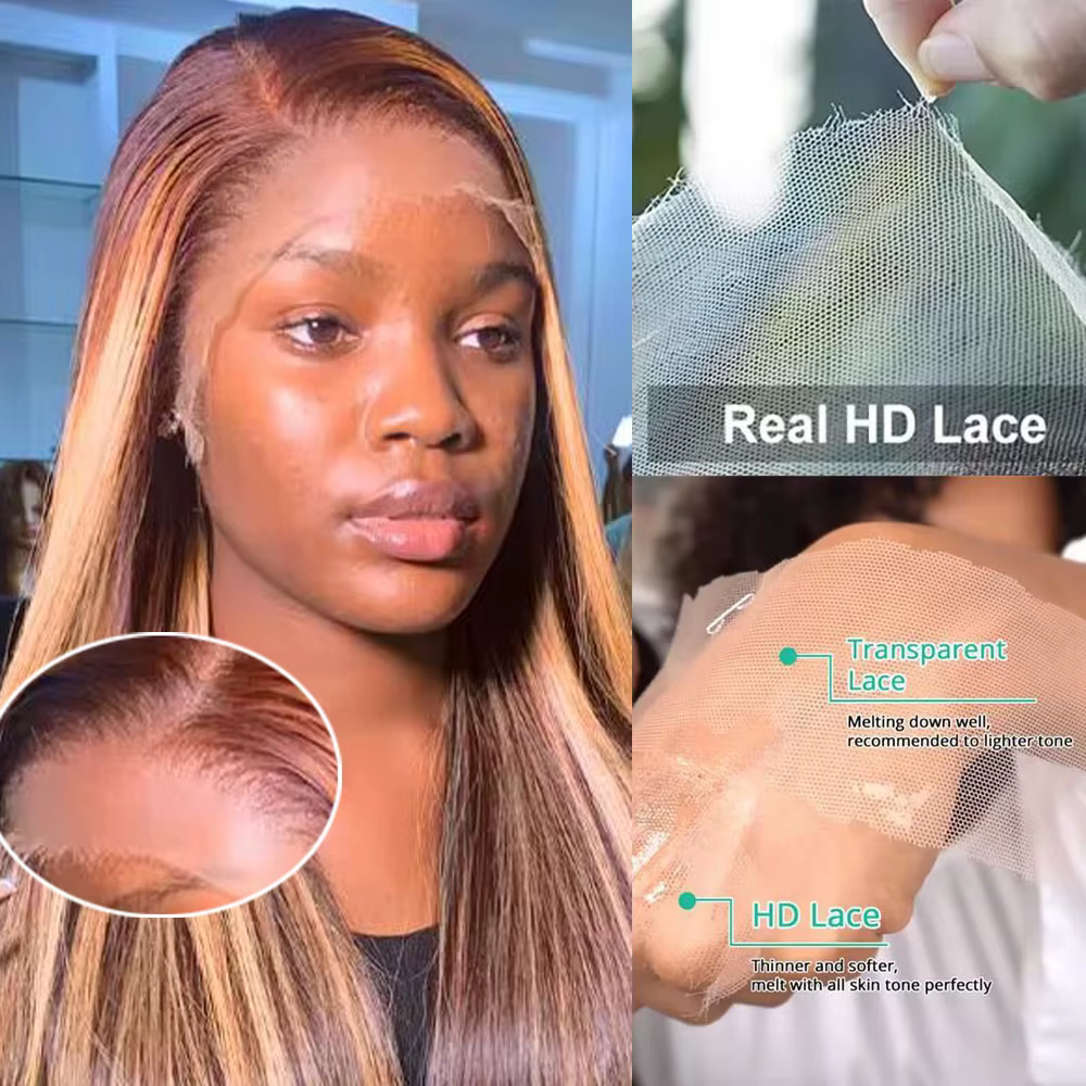 Perruque en cheveux humains 220% Highlight, Lace Front 13x4, lisse, pré-épilée, couleur 4/27, brésil