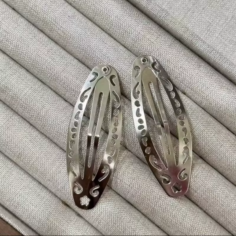 Pinces à cheveux Vintage à motif évidé Y2K, pinces à cheveux ovales en argent géométrique, épingle à