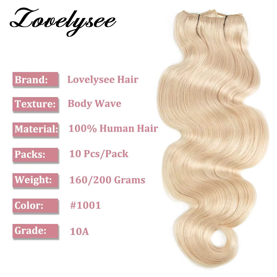 Clip de vague de corps dans les Extensions de cheveux humains brésilien 100% Remy cheveux humains 10