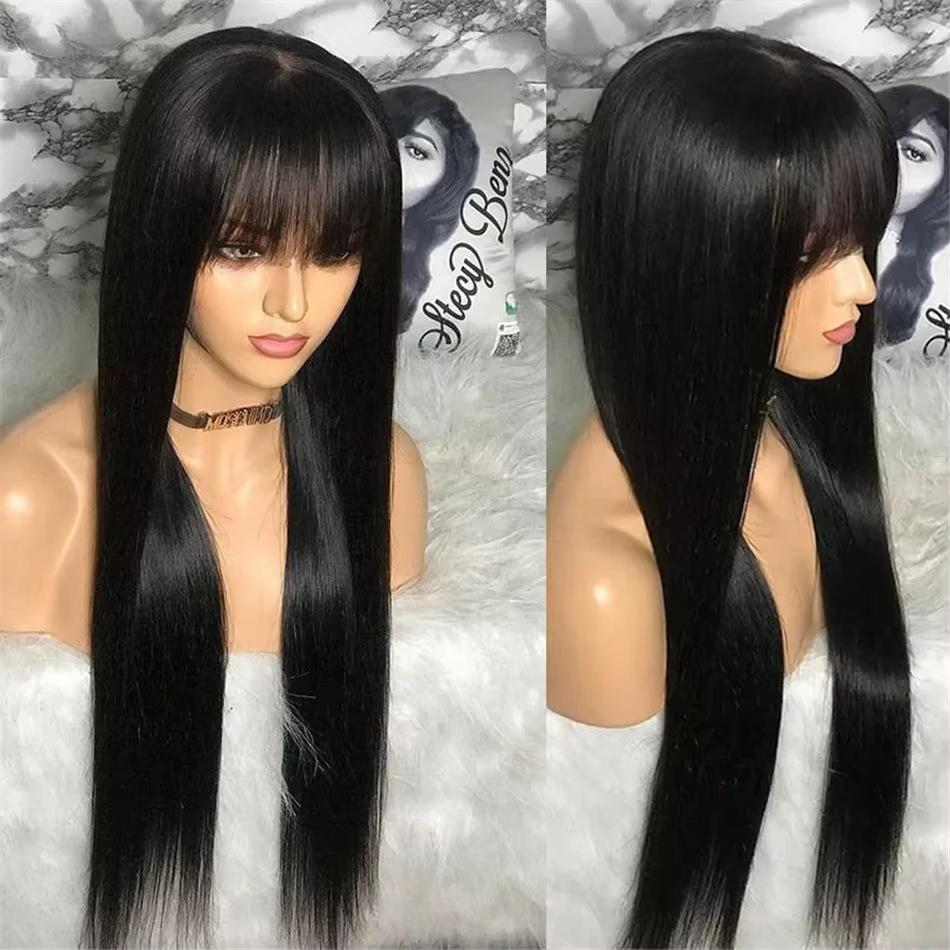 Perruque soyeuse cheveux humains pleine Machine faite droite 100% perruques de cheveux humains avec