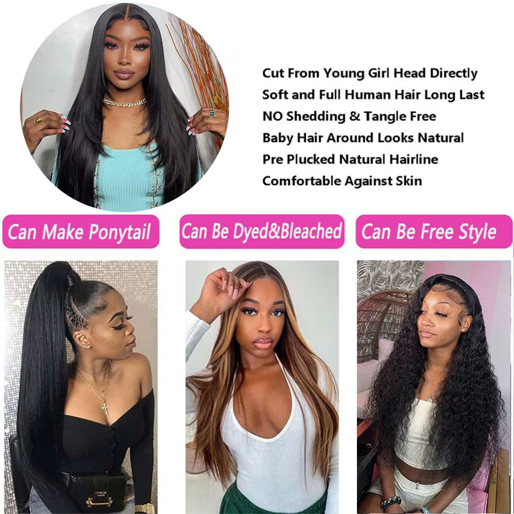 Extensions de cheveux humains brésiliens lisses, 3 mèches avec closure HD 4x4 pré-épilée, couleur no
