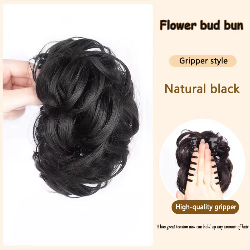 Pince à cheveux avec chignon, style fleur, pour cheveux courts et longs bouclés, chignon moelleux et
