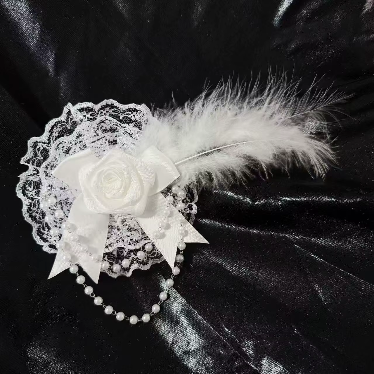Accessoires pour cheveux Lolita gothiques rétro foncé, plumes de Rose, couvre-chef en dentelle, boul