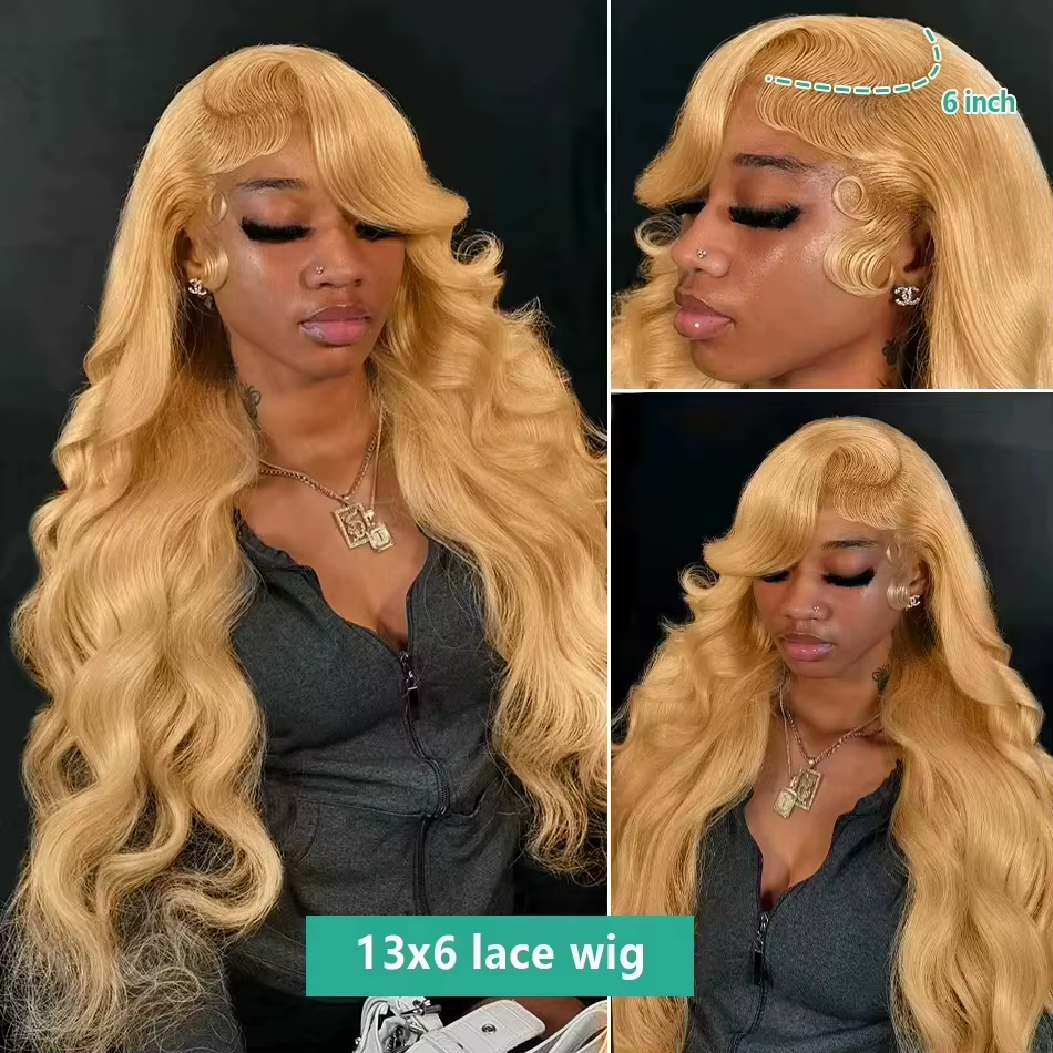 Perruque en cheveux humains blond miel ondulée, densité 250, avec dentelle frontale HD 13x6, cheveux