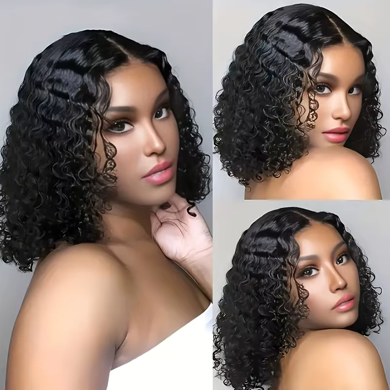 Perruque Courte Bouclée Élégante pour Femme avec Raie au Milieu - Style Volume Naturel, Cheveux Synt