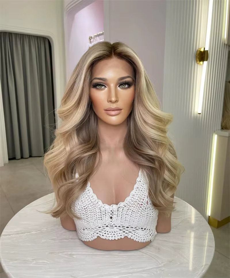 Nouvelle perruque Lace Front 2026 tendance, mèches blondes et brunes, mélange synthétique 5% cheveux