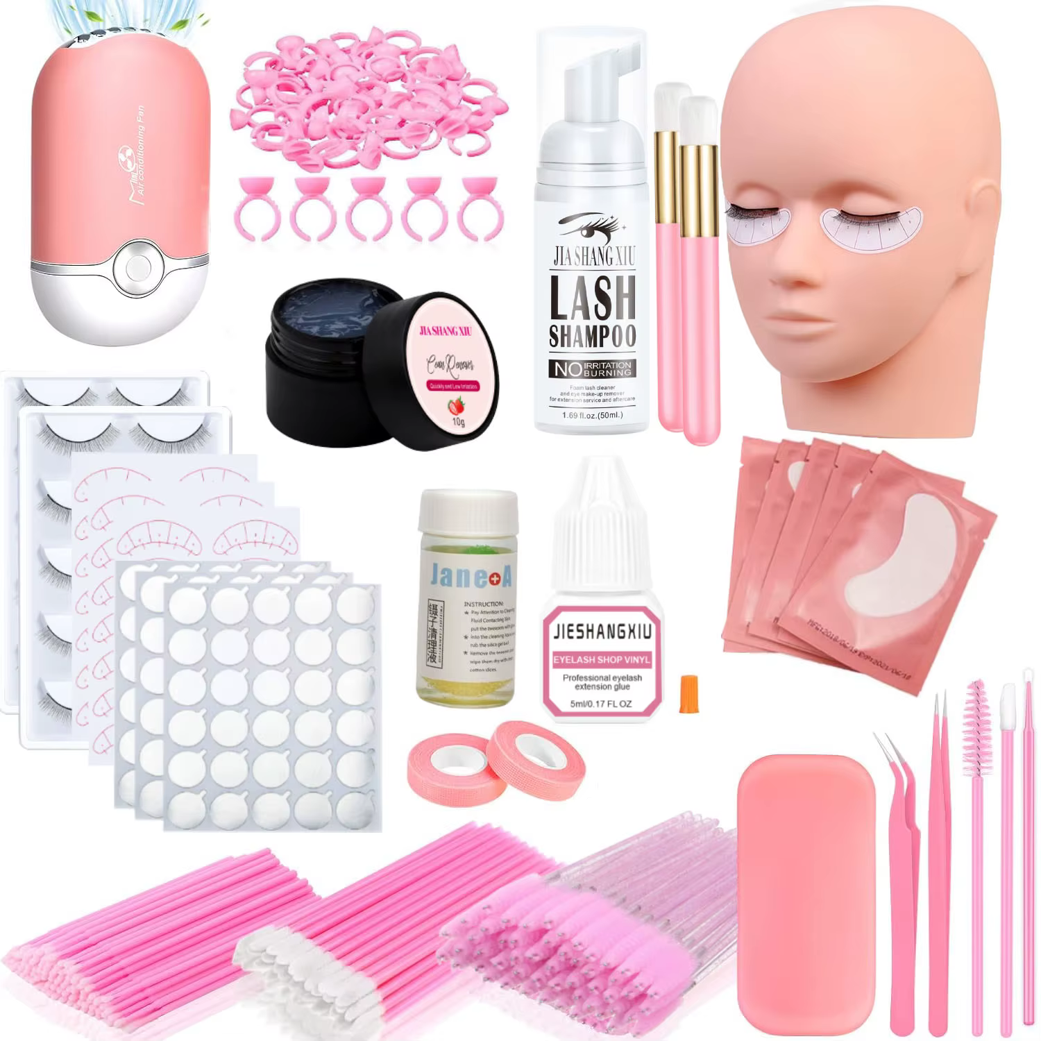 Kit complet d'extensions de cils de 276 pièces : Tête de mannequin professionnelle pour la formation