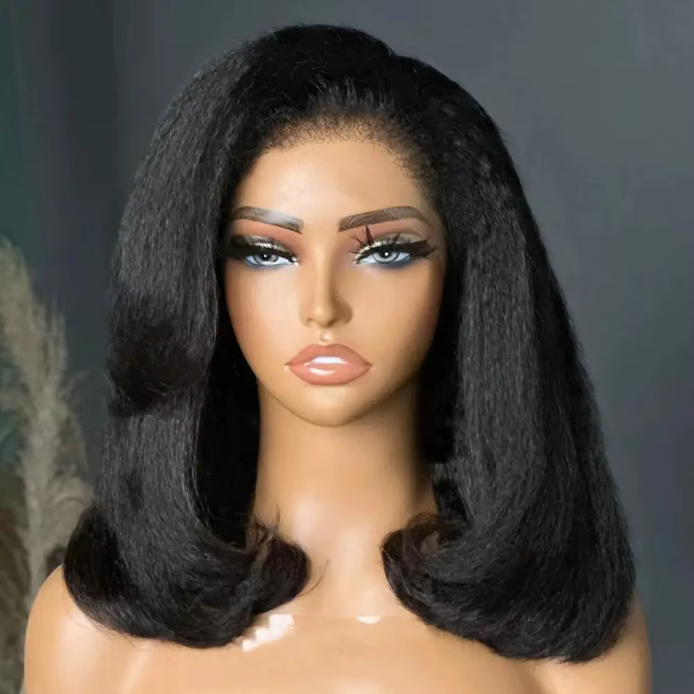 Perruque Lace Front Wig crépue lisse sans colle pour femme, cheveux doux, cheveux de bébé, pre-pluck