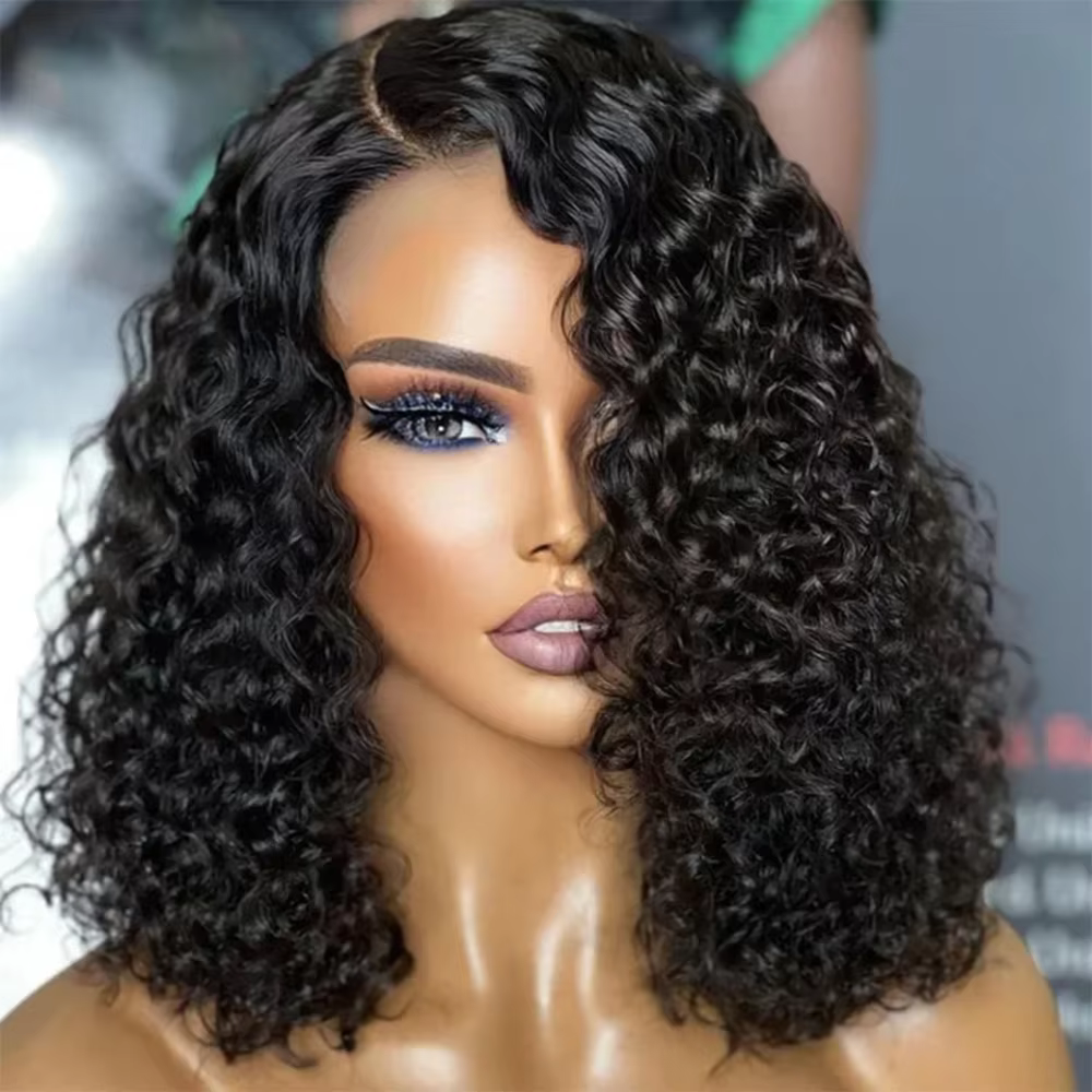 Perruque Courte Bouclée Brésilienne Bob 13x4 HD Lace Frontal Cheveux Humains Ondulés Profonds 4x4 Tr