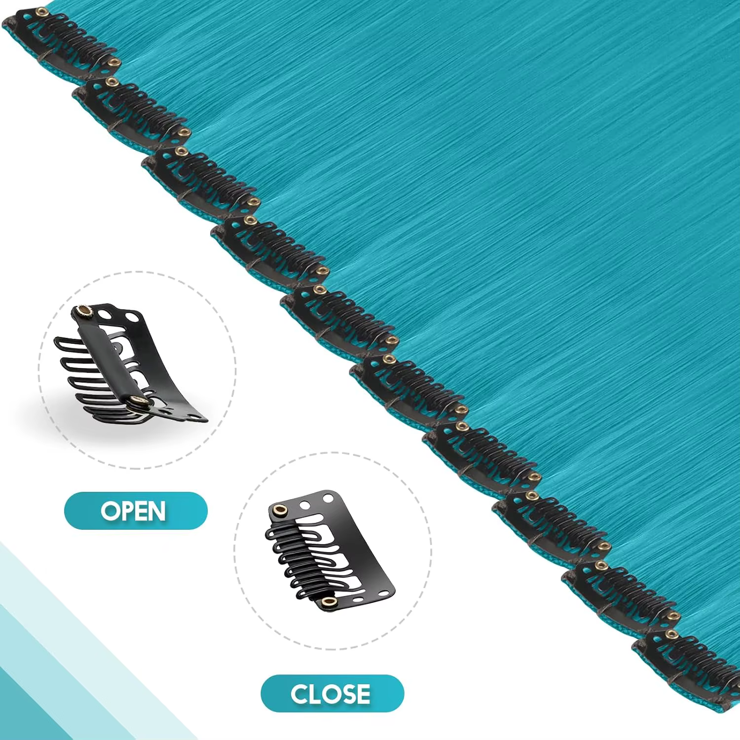 12 pièces Extensions de cheveux bleu sarcelle à clips, Extension de reflets de fête colorés pour enf