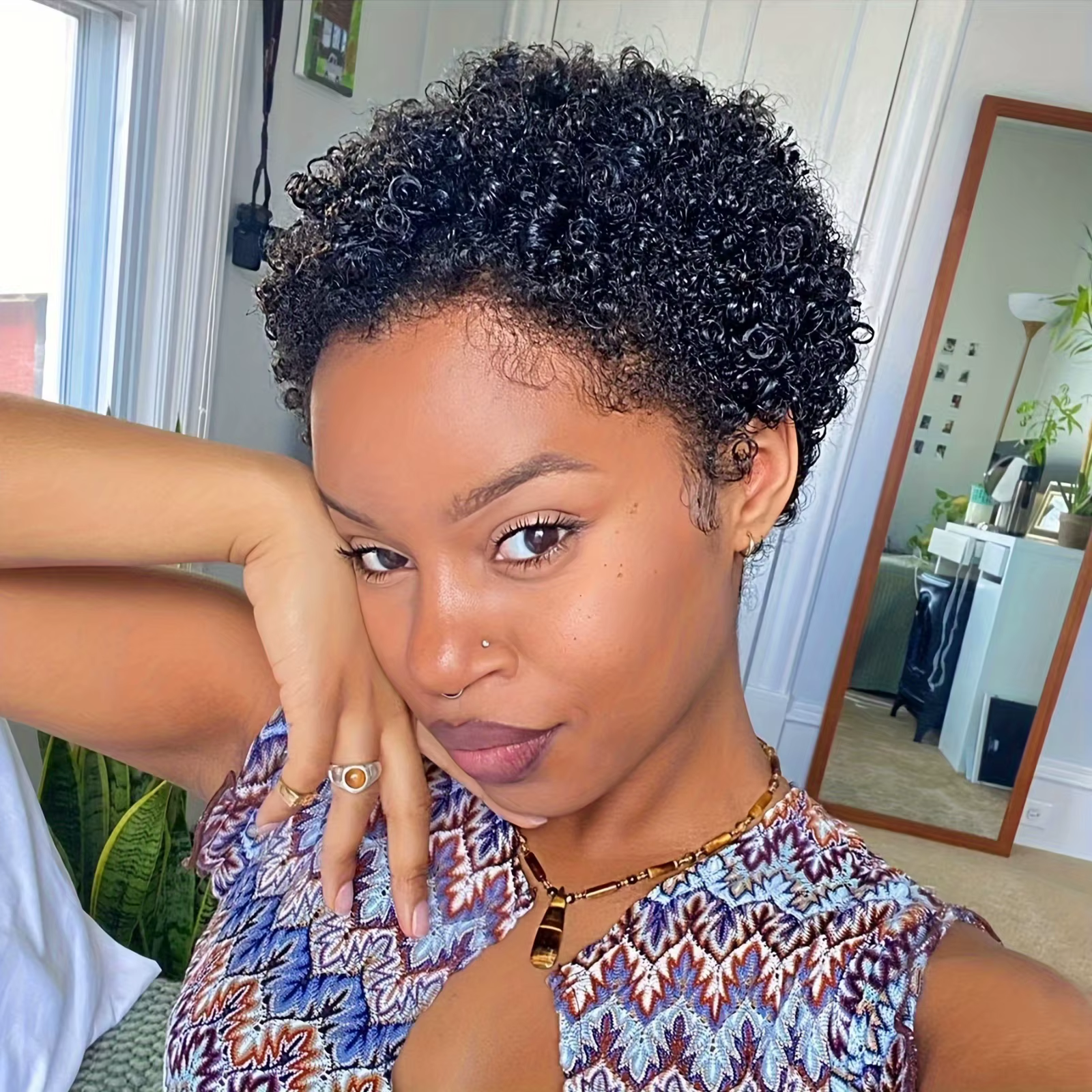 Perruques courtes afro bouclées en cheveux humains pour femmes, coupe pixie, perruque courte à ondul