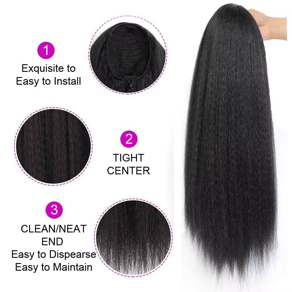 Perruque synthétique Haipiece Yaki, Extension queue de cheval avec frange, longue et lisse, pour fem