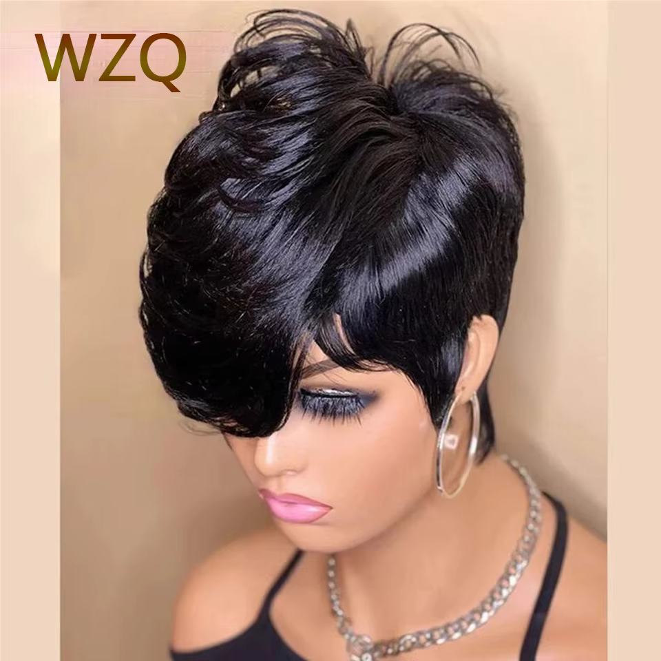 Perruques de cheveux humains droites coupe lutin pour femmes perruque Bob courte couleur naturelle a