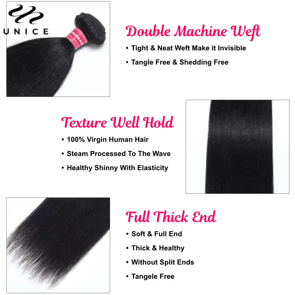Mèches Yaki lisses 100% naturelles-UNice, 8 à 26 pouces, tissage à coudre, 3/4g par lot, 1/100 pièce