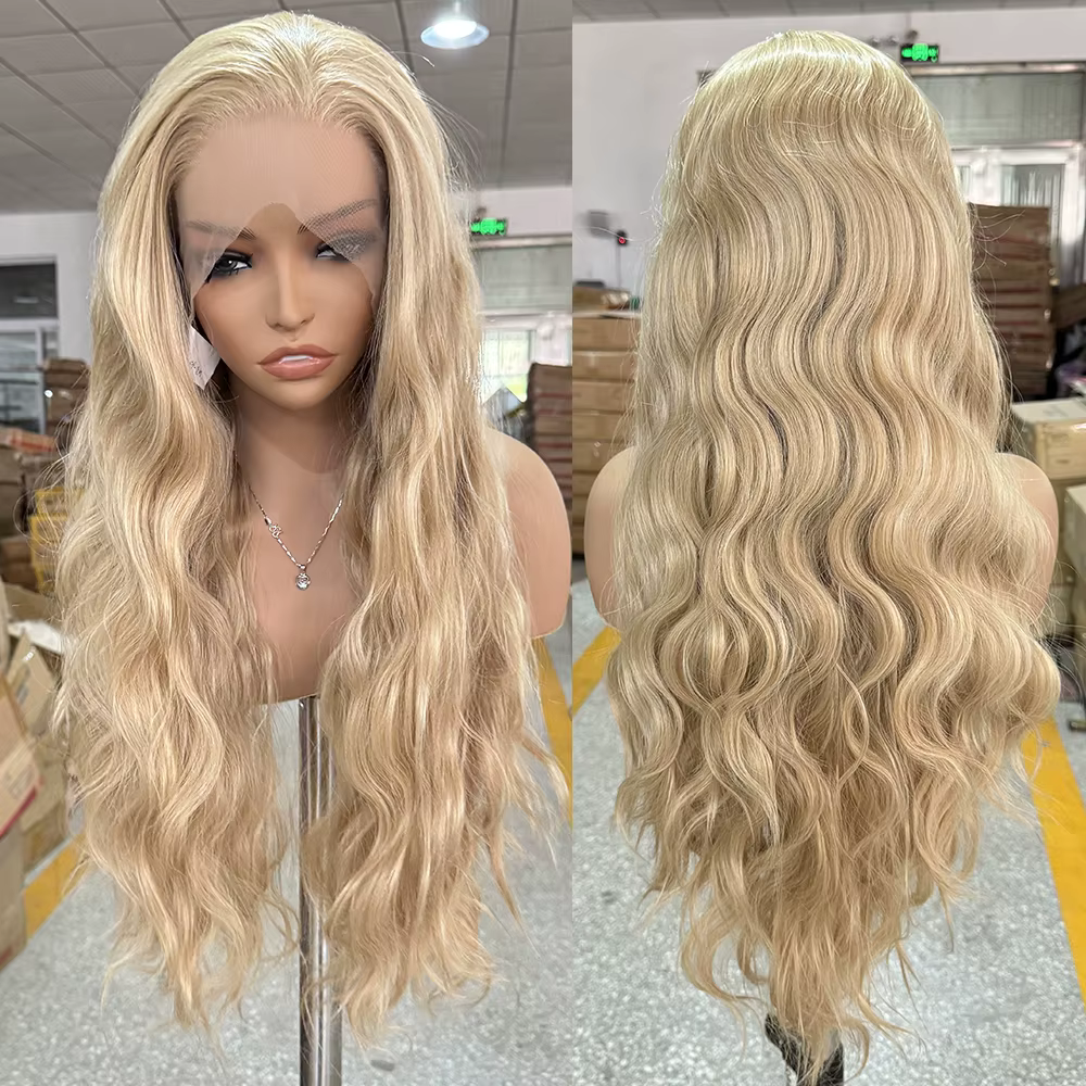 Perruque Lace Front Wig synthétique Blonde mixte 613, cheveux longs ondulés pour femmes, prêts à por