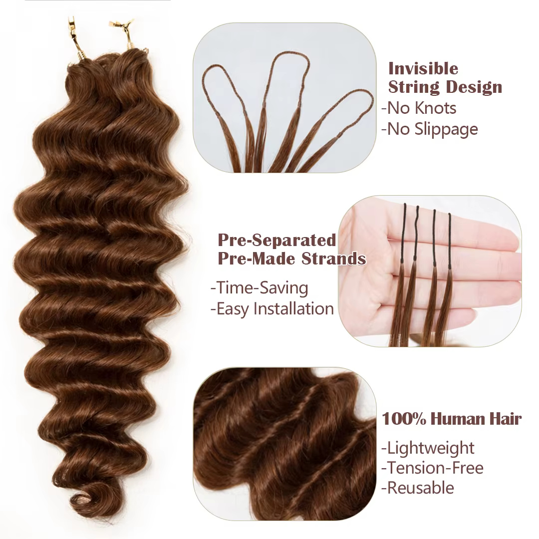 Extensions de cheveux au Crochet brun vague profonde vague d'eau plume Crochet cheveux humains coule