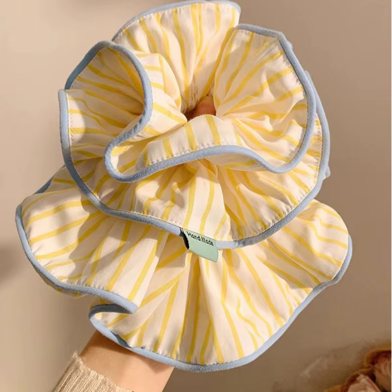 Anneau de cheveux rayé jaune pour femme, chouchou coréen haut de gamme, accessoires pour cheveux