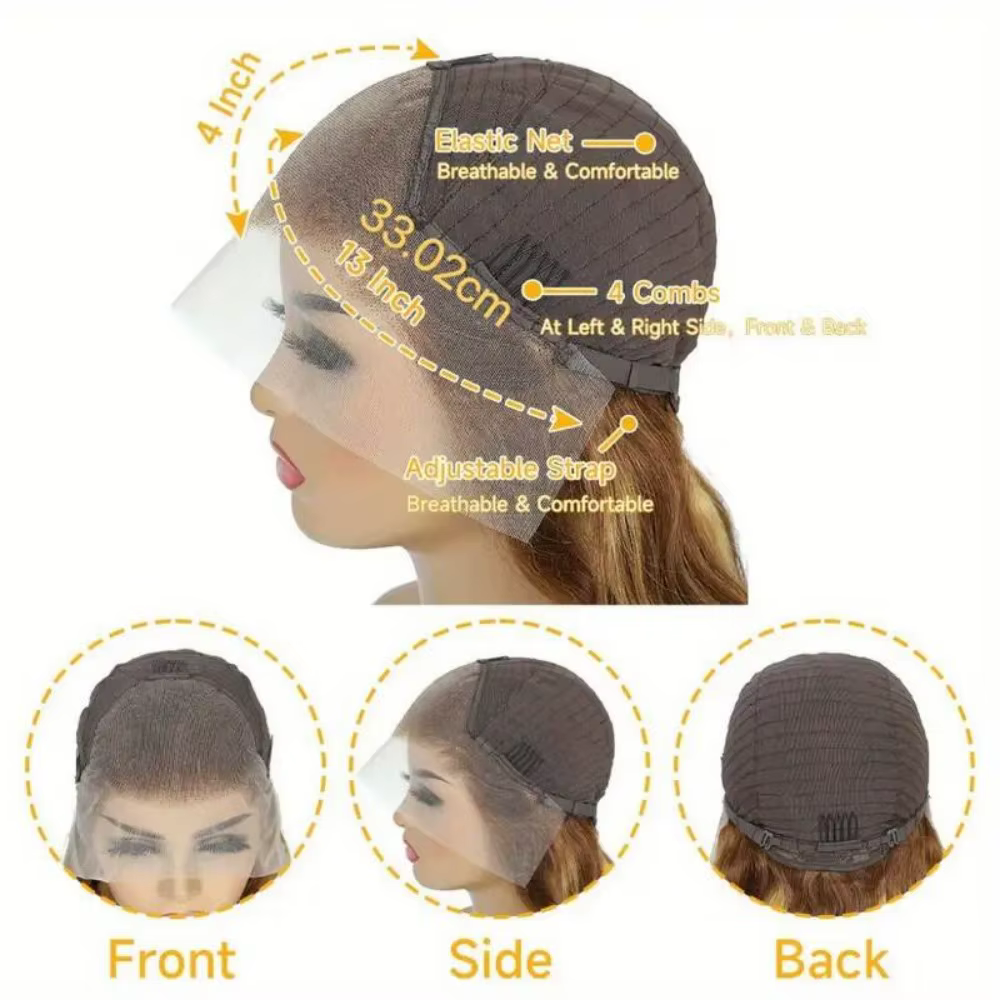Perruques Lace Front 13x4 HD Highlight Body Wave en Cheveux Humains pour Femmes, Sans Colle, Pré-Plu